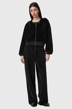 AllSaints pantaloni de catifea VIN femei, culoarea negru, drept, high waist, W028TC imagine