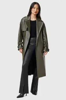 AllSaints pantaloni de piele CORA femei, culoarea negru, evazati, high waist, W030TC imagine