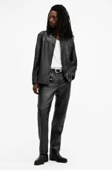 AllSaints pantaloni de piele LYNCH barbati, culoarea negru, drept, M033TB imagine