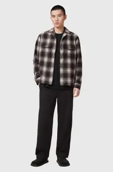 AllSaints pantaloni din amestec de in HANBURY barbati, culoarea negru, drept, M038TC imagine