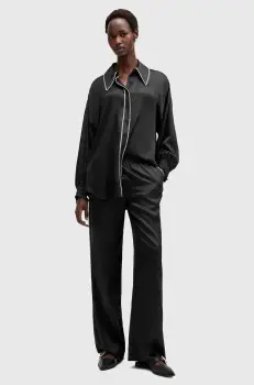 AllSaints pantaloni din amestec de matase CHARLI culoarea negru, lat, high waist, W010TB imagine
