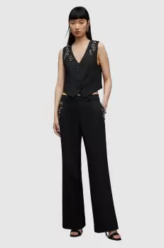 AllSaints pantaloni din lana Atlas culoarea negru, lat, medium waist imagine