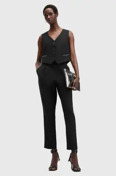 AllSaints pantaloni din lana ATLAS KRYS TROUSER culoarea negru, fason chinos, high waist, W007QB imagine