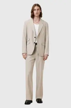 AllSaints pantaloni din lana GALLOW culoarea bej, drept, M022QC imagine