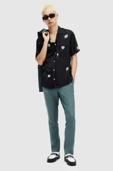 AllSaints pantaloni din lana MOAD TROUSER culoarea turcoaz, mulata, MM514Z imagine