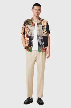 AllSaints pantaloni din lana TALLIS barbati, culoarea bej, cu fason cargo, M032TB imagine