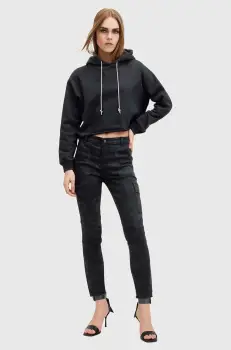 AllSaints pantaloni DURAN CAMO CARGO femei, culoarea negru, fason cargo, high waist, W065EB imagine