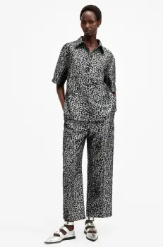 AllSaints pantaloni JEMI femei, culoarea argintiu, lat, medium waist, W052TB imagine