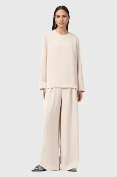 AllSaints pantaloni LEANNE culoarea alb, lat, medium waist, W015TD imagine