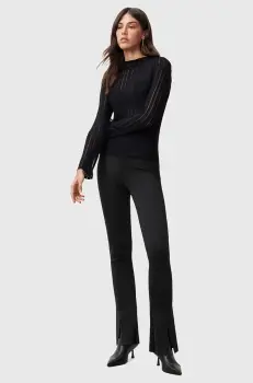 AllSaints pantaloni RYLA femei, culoarea negru, evazati, high waist, W025TC imagine