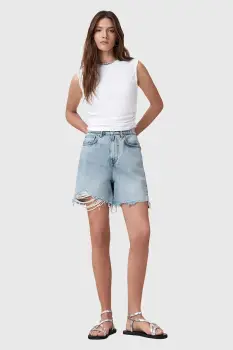 AllSaints pantaloni scurti din bumbac DORIS uni, high waist, W067EC imagine