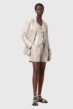 AllSaints pantaloni scurti din in AVERIE culoarea argintiu, uni, medium waist, W069QC imagine