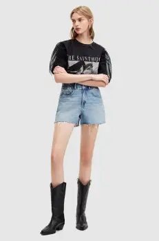 AllSaints pantaloni scurti jeans HAILEY DENIM SHORT femei, neted, high waist, W006EA imagine