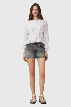 AllSaints pantaloni scurti jeans TATE culoarea gri, uni, high waist, W076EC imagine