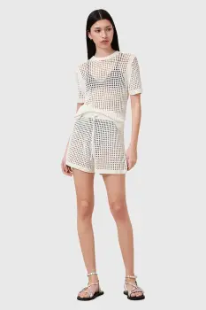 AllSaints pantaloni scurti PALOMA culoarea alb, uni, high waist, W076TC imagine