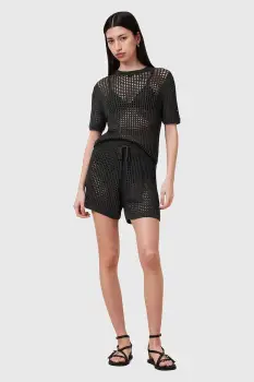 AllSaints pantaloni scurti PALOMA culoarea negru, uni, high waist, W076TC imagine