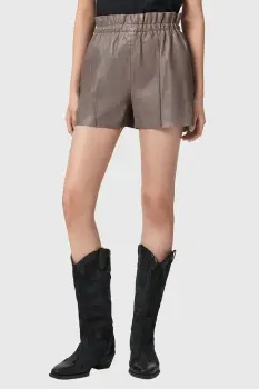 AllSaints pantaloni scurti pentru femei, din piele FRAN imagine