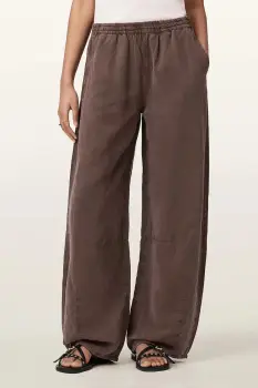 AllSaints pantaloni wide leg pentru femei, cu amestec de in JETT imagine