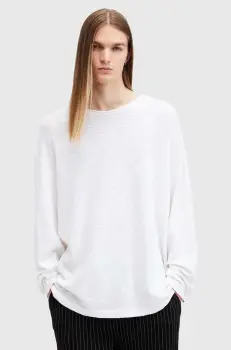 AllSaints pulover de bumbac SEARS LS CREW culoarea alb, M003JB imagine