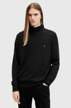 AllSaints pulover de lana KILBURN MOCK barbati, culoarea negru, cu turtleneck, M030KA imagine