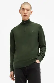 AllSaints pulover de lana KILBURN ZIP FUNNEL barbati, culoarea negru, M082KB imagine