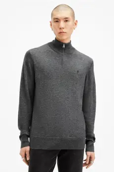 AllSaints pulover de lana KILBURN ZIP FUNNEL barbati, culoarea negru, M082KB imagine