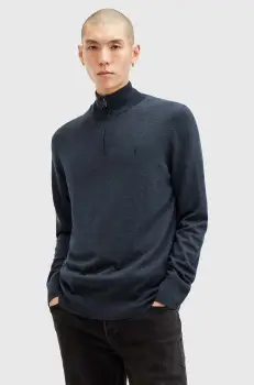 AllSaints pulover de lana KILBURN ZIP FUNNEL culoarea negru, M082KB imagine