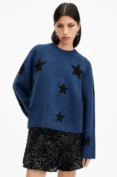 AllSaints pulover de lana STARLET femei, culoarea albastru marin, W136KB imagine