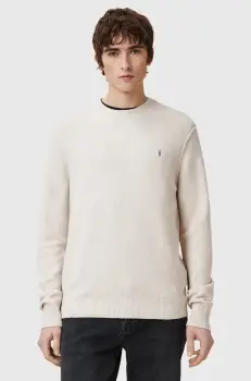 AllSaints pulover de lana STATTEN culoarea bej, neted, M039KA imagine