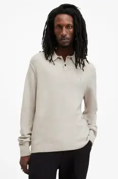 AllSaints pulover din amestec de lana STATTEN barbati, culoarea bej, M038KA imagine