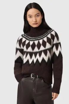 AllSaints pulover din amestec de lana TARA culoarea gri, calduros, cu guler, W086KB imagine