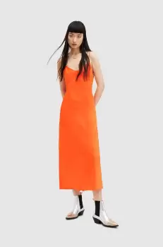 AllSaints rochie Bryony culoarea portocaliu, midi, drept imagine