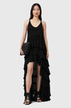 AllSaints rochie CAVARLY culoarea negru, maxi, evazati, W206DC imagine