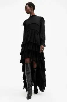 AllSaints rochie CAVARLY culoarea negru, maxi, evazati, W254DB imagine