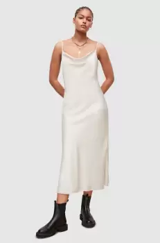 AllSaints rochie culoarea alb, midi, drept imagine