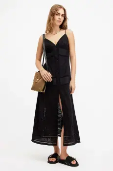 AllSaints rochie DAHLIA EMB DRESS culoarea alb, maxi, drept, W083DA imagine