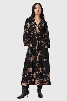 AllSaints rochie DIANA culoarea negru, maxi, evazati, W020DD imagine