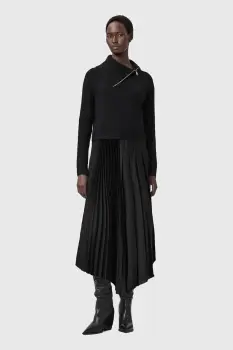 AllSaints rochie din amestec de lana de alpaca culoarea negru, maxi, dreapta W193DD imagine