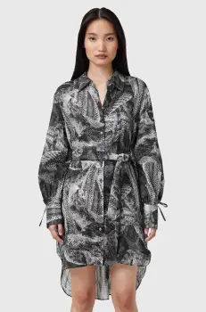 AllSaints rochie din amestec de matase LEYLA culoarea gri, mini, drept, W081DC imagine