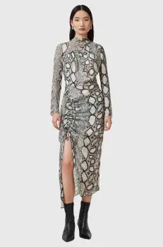 AllSaints rochie din amestec de matase RIZO midi, mulata, W050DC imagine