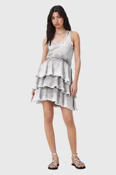 AllSaints rochie din bumbac CAVARLY culoarea gri, mini, evazati, W275DC imagine