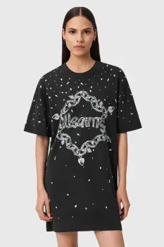 AllSaints rochie din bumbac DRIP culoarea negru, mini, oversize, W082DD imagine