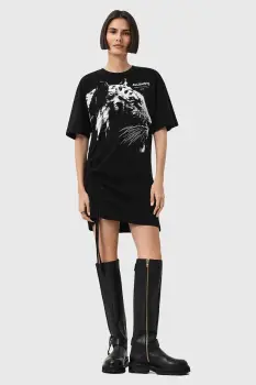 AllSaints rochie din bumbac IVANA culoarea negru, mini, oversize, W077DD imagine