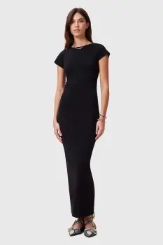 AllSaints rochie din bumbac KATARINA culoarea negru, maxi, mulata, W253DC imagine