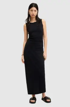 AllSaints rochie din bumbac KATARINA DRESS culoarea negru, maxi, mulata, W009DA imagine