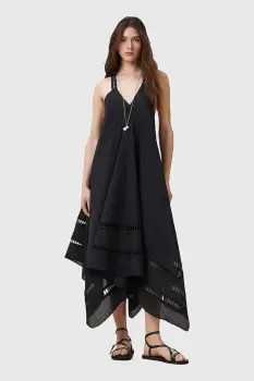 AllSaints rochie din bumbac LIL culoarea negru, midi, evazati, W247DC imagine