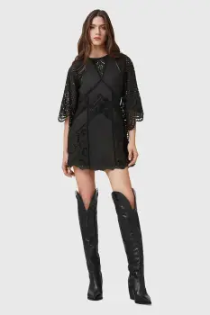 AllSaints rochie din bumbac LUCI culoarea negru, mini, drept, W138DC imagine