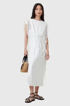 AllSaints rochie din bumbac OLA culoarea alb, midi, drept, W197DC imagine