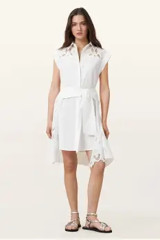 AllSaints rochie din bumbac ZOLA culoarea alb, mini, drept, W129DC imagine