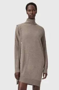 AllSaints rochie din lana UMI culoarea bej, mini, mulata, W071DD imagine